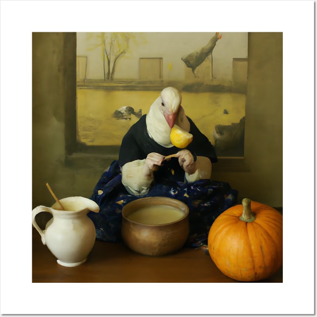 Dove eating a pumpkin soup Wall Art by Arevalo Design